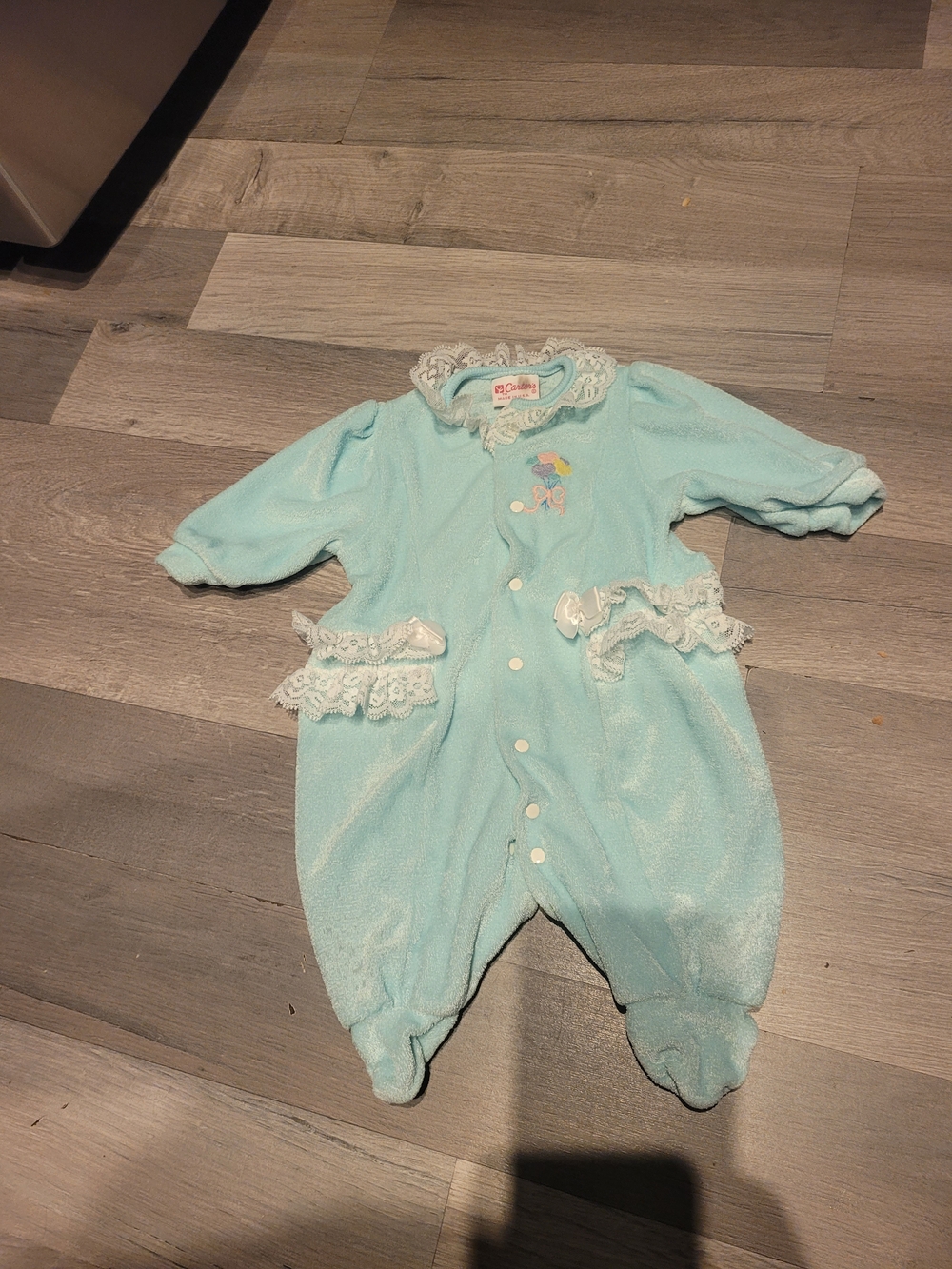 Carter's Light Blue Lace-Trim Baby One-Piece Vintage 80s 90s Size small Nb